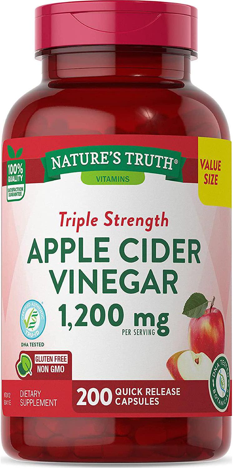 Apple Cider Vinegar Capsules | 600mg | 200 Pills | Value Size | Vegetarian, Non-GMO, Gluten Free | by Nature's Truth