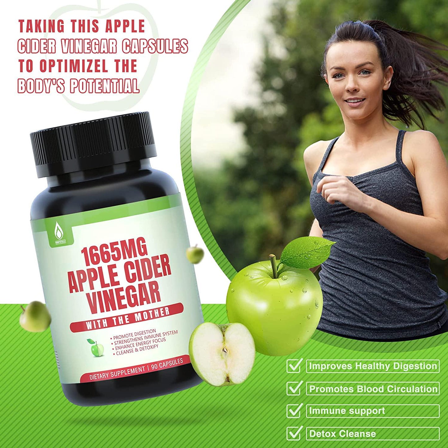 Apple Cider Vinegar Capsules with The Mother, New Formula with Milk Thistle Seed, Ginger Root, for Immune Support, Liver Health, Energy Boost, Shaping Management, Non-GMO, Sugar-Free, 90 Capsules