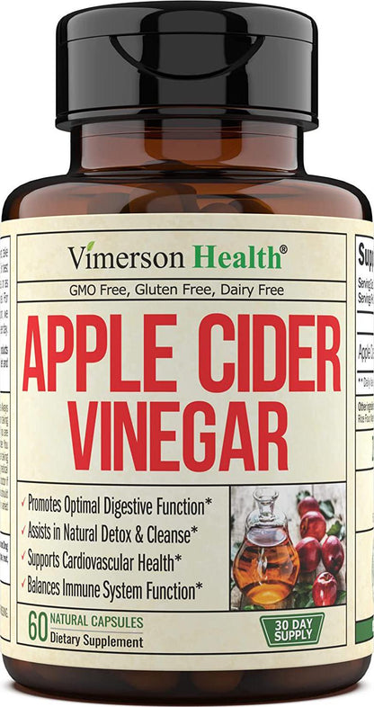 Apple Cider Vinegar Supplement. Natural, Advanced Detox Cleanse Support. Promotes Digestion, Heart and Immune Health. 60 ACV Vegetarian Capsules. Non-GMO and Gluten-Free