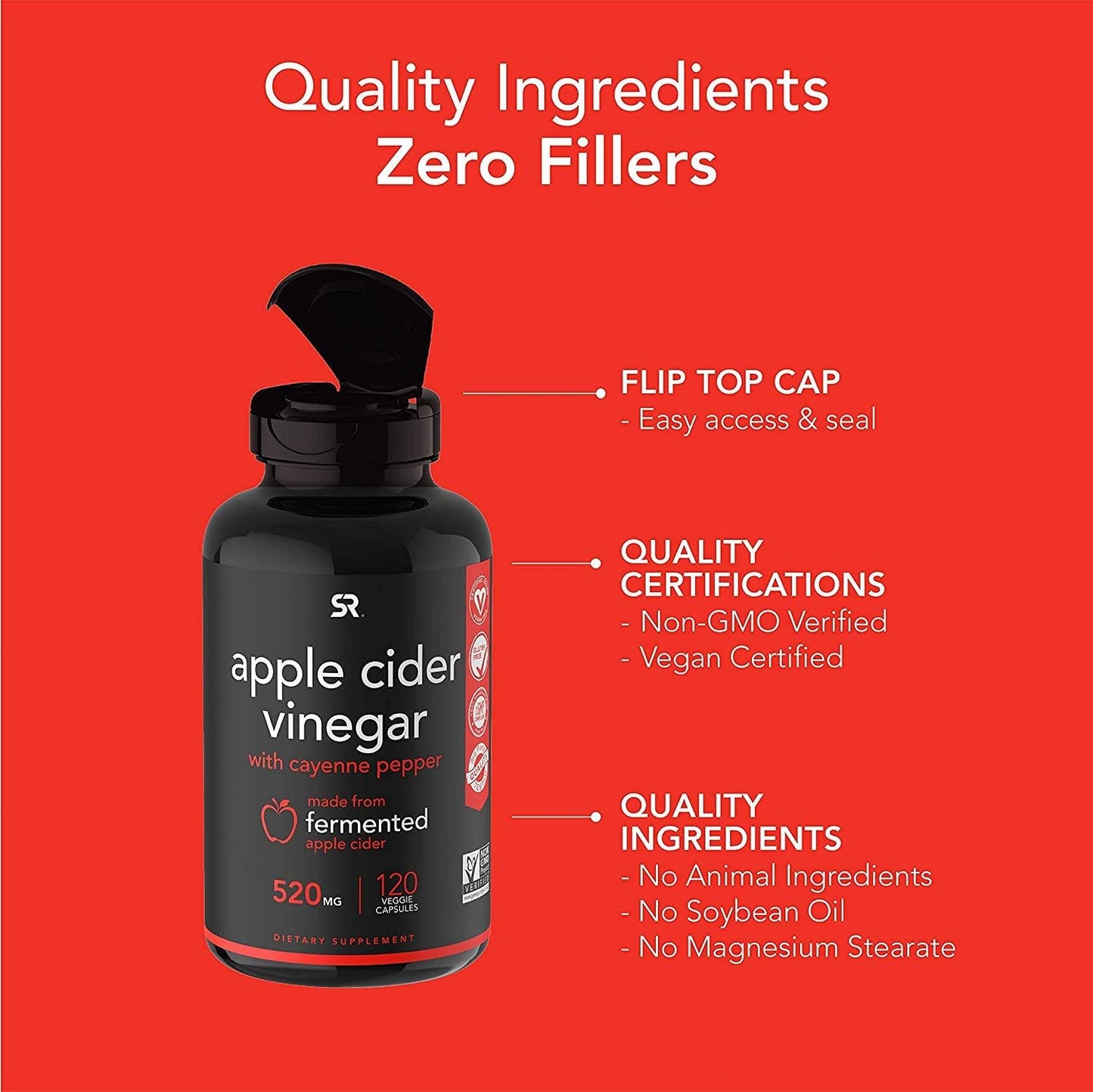 Apple Cider Vinegar Pills with Cayenne Pepper | Made from Organic Fermented Apple Cider | Non-GMO Project Verified and Vegan Certified (120 Veggie Capsules)
