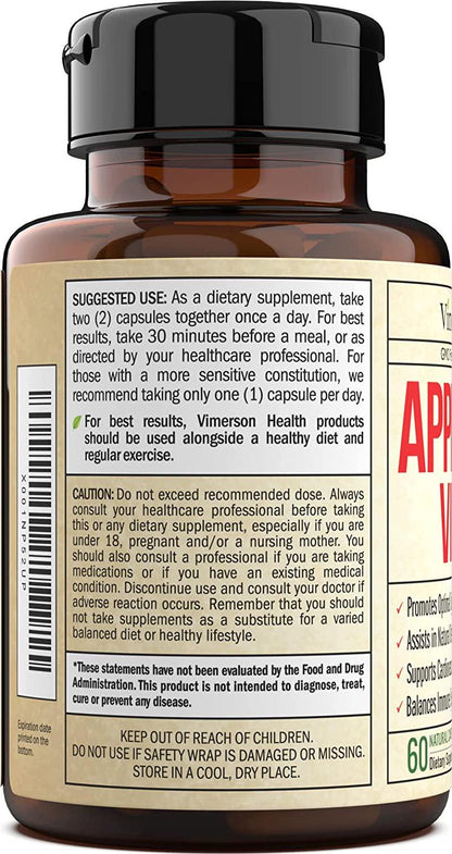 Apple Cider Vinegar Supplement. Natural, Advanced Detox Cleanse Support. Promotes Digestion, Heart and Immune Health. 60 ACV Vegetarian Capsules. Non-GMO and Gluten-Free