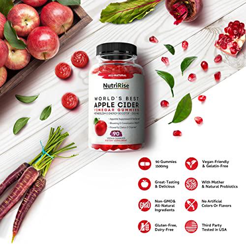 Apple Cider Vinegar Gummies with The Mother: High Potency 1500 mg - Supports Weight Management for Women and Men, Digestive and Wellness Formula