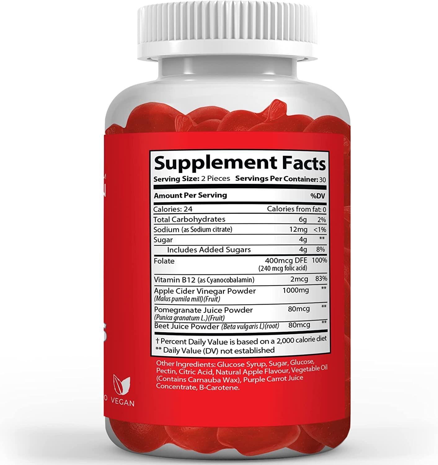 Apple Cider Vinegar Gummies 1000mg, Vitamins B9 and B12, Helps Weight Control and Detox, Beetroot and Pomegranate Extract, Provides Fast Energy Boost, Tastes Great (Count 60) (Pack of 1)