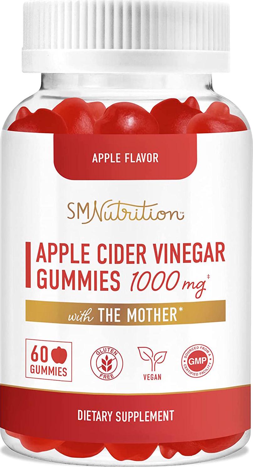 Apple Cider Vinegar Gummies Vitamins 1000mg with The Mother (60 Count, 30 Day Supply) Weight Loss, Immunity*, Energy* and Detox*; Vitamin B9, B12, Beetroot and Pomegranate; Non-GMO, Gluten-Free, Vegan