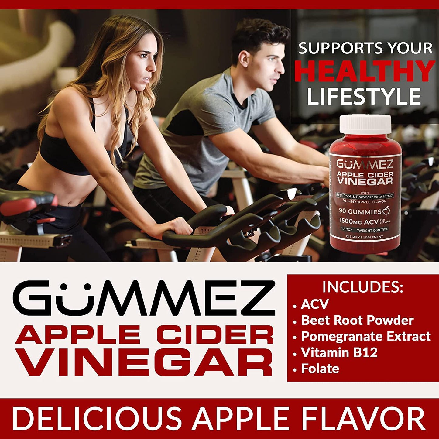 Apple Cider Vinegar Gummies - 90 Count, 1500mg. Gummez ACV Gummies Support ACV Detox, Healthy Weight and Energy and Taste Great Compared to Pills, Capsules, Tablets