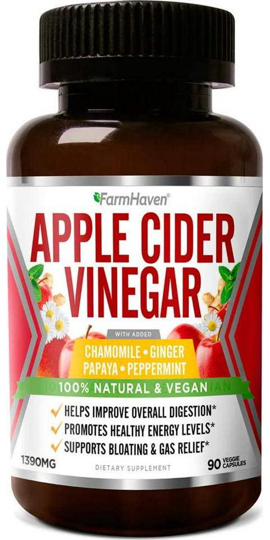 Apple Cider Vinegar Capsules With Ginger, Papaya and Chamomile | 1390mg | Improves Digestion, Energy, Immunity | Soothes Gas and Bloating Issues | Like With Mother | Non-GMO and 100% Natural | 90 Capsules