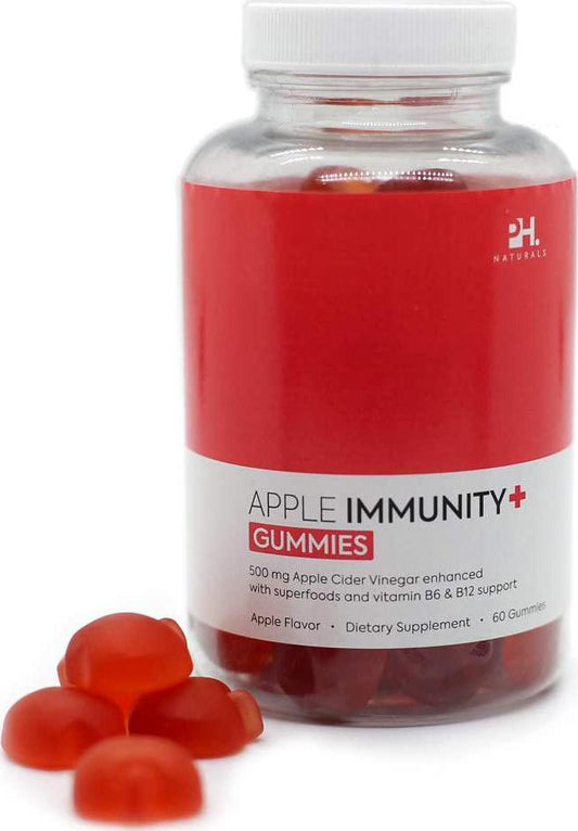 Apple Immunity Gummies - 1000mg - Enhanced with superfoods and Vita B6 and B12. Ideal for Gut Health and Digestive Support. All Natural.