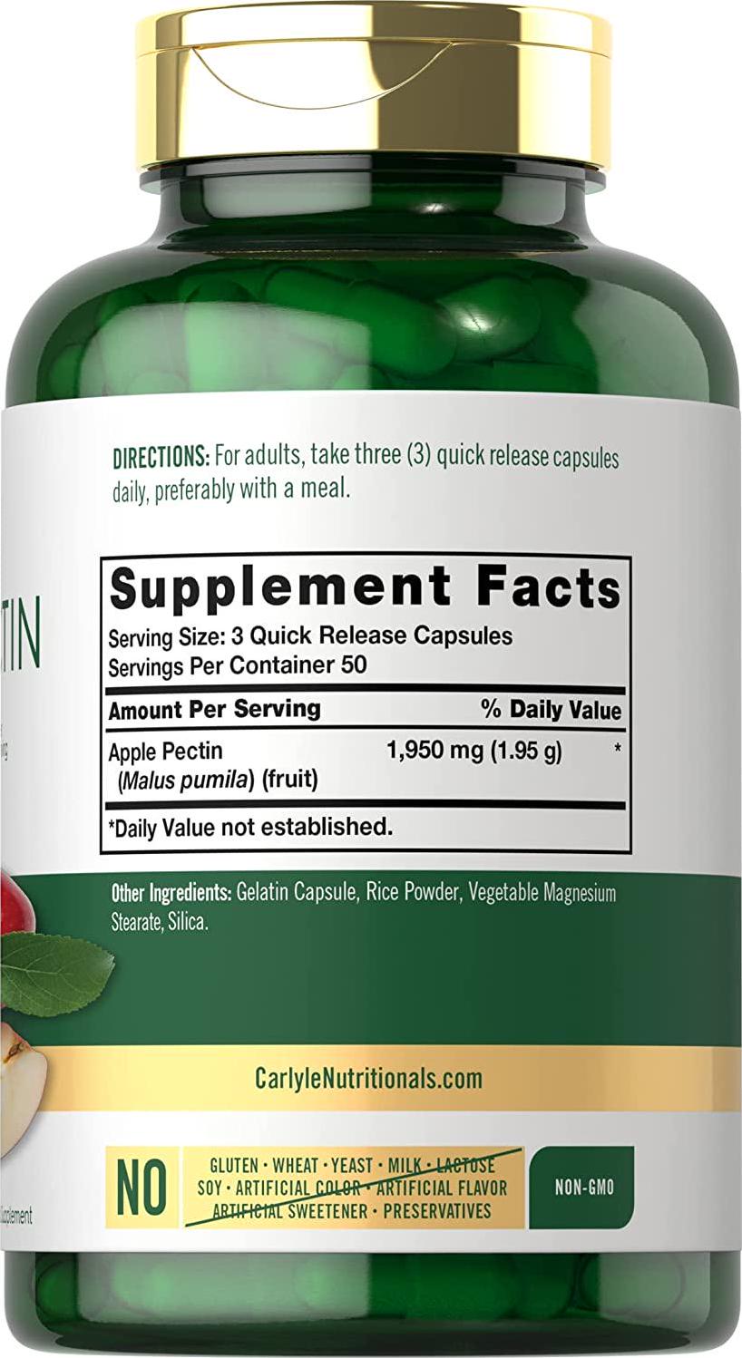 Apple Pectin | 1950mg | 150 Capsules | Non-GMO and Gluten Free Herbal Supplement | by Carlyle
