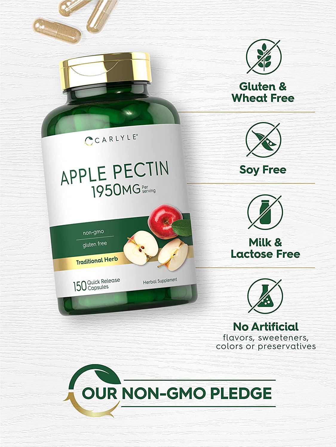 Apple Pectin | 1950mg | 150 Capsules | Non-GMO and Gluten Free Herbal Supplement | by Carlyle