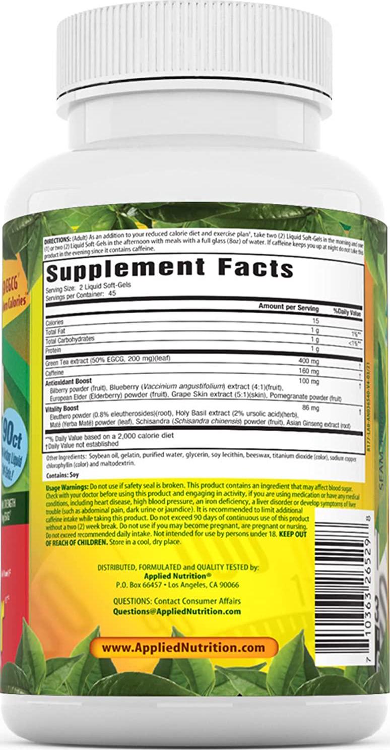 Applied Nutrition Green Tea Fat Burner Liquid Softgels, 90 ct