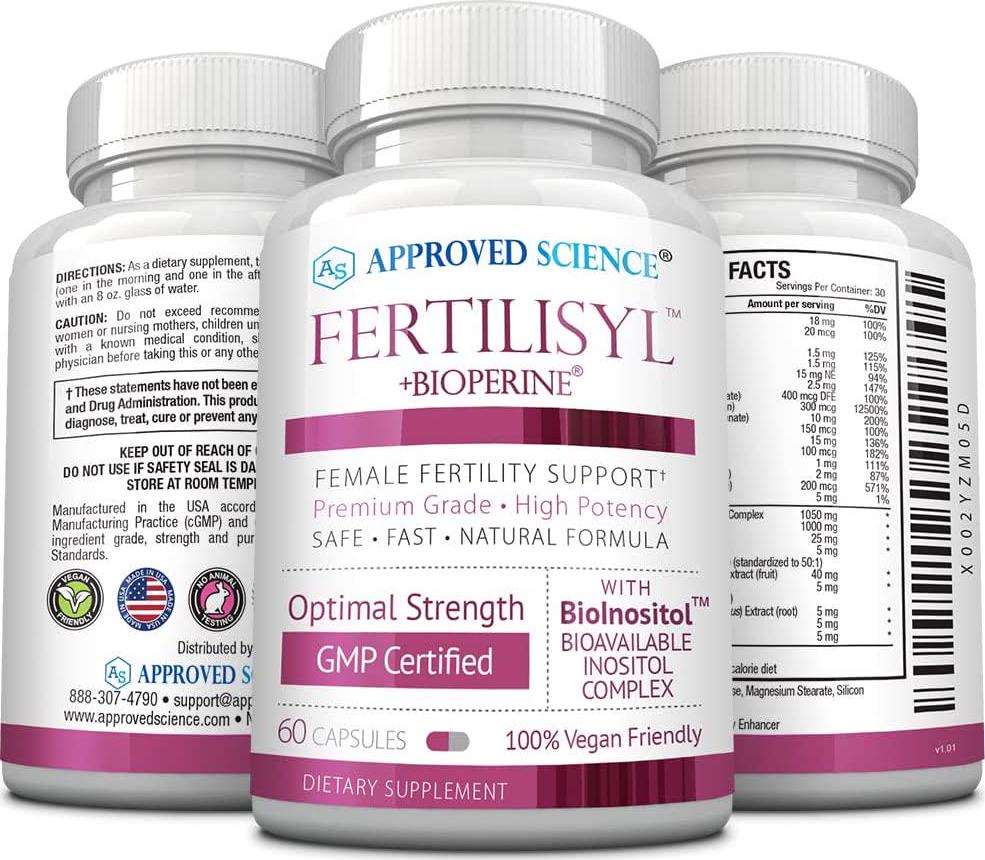 Approved Science Fertilisyl - Fertility Supplement - Support Hormones and Cycle - Prepare Body For Pregnancy - Decrease Risk Of Infertility - Prenatal Vitamins For Conception Support - 3 Month Supply