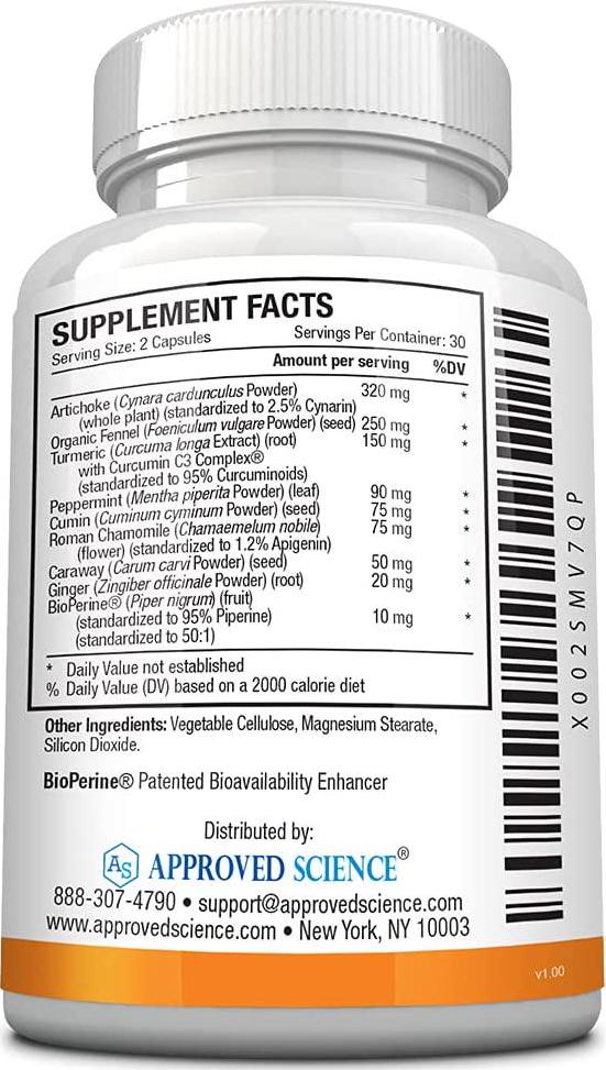 Approved Science Gaslys - Soothe Digestive Tract, Alleviates Gas and Stomach Cramps - Artichoke Powder, Ginger, Fennel Seed - 60 Count - Pack of 1