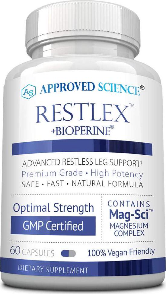 Approved Science Restlex - Natural Restless Leg Relief - 420 mg Magnesium Glycinate Blend, L-theanine 200 mg - 60 Vegan Friendly Capsules