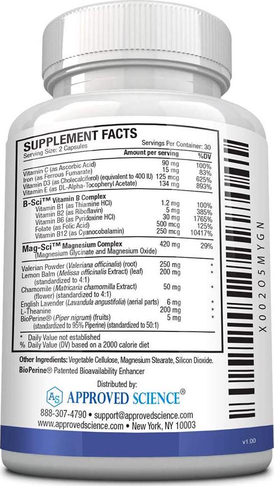 Approved Science Restlex - Natural Restless Leg Relief - 420 mg Magnesium Glycinate Blend, L-theanine 200 mg - 60 Vegan Friendly Capsules