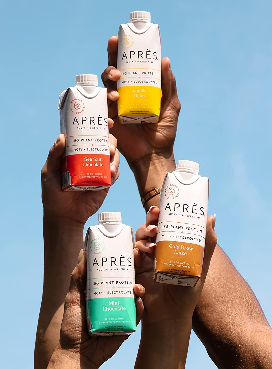 Apres Plant-Based Protein Shake Variety Pack with MCTs and Electrolytes, Vegan, Non-GMO, Dairy-Free, Gluten-Free, Soy-Free Drink 11 Fl Oz, 12 Bottles