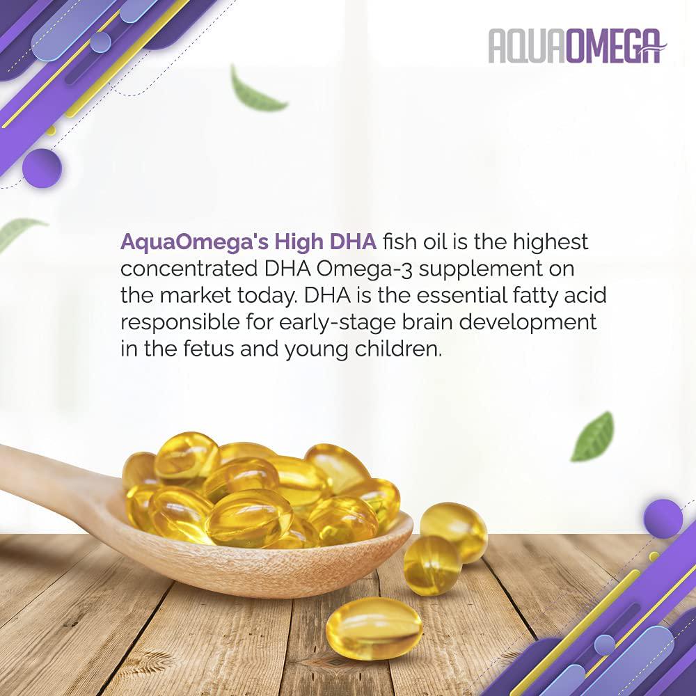 AquaOmega High DHA Omega-3 Dietary Supplement with Vitamin D, Lemon Flavor 4,500 mg of Omega-3 s per Serving