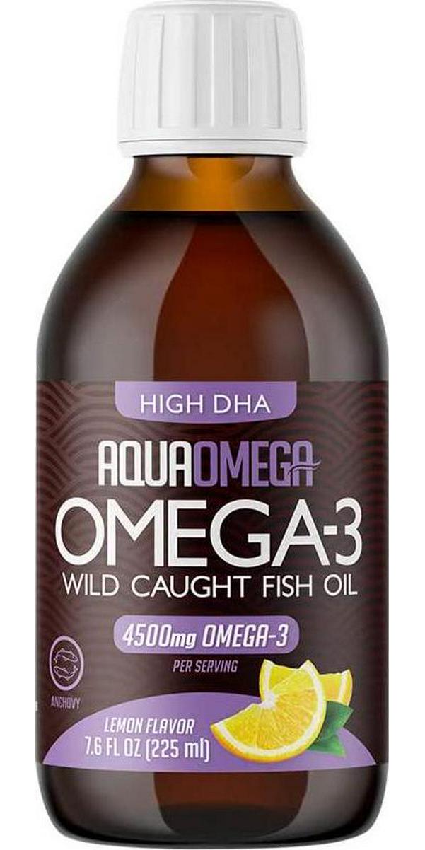 AquaOmega High DHA Omega-3 Dietary Supplement with Vitamin D, Lemon Flavor 4,500 mg of Omega-3 s per Serving