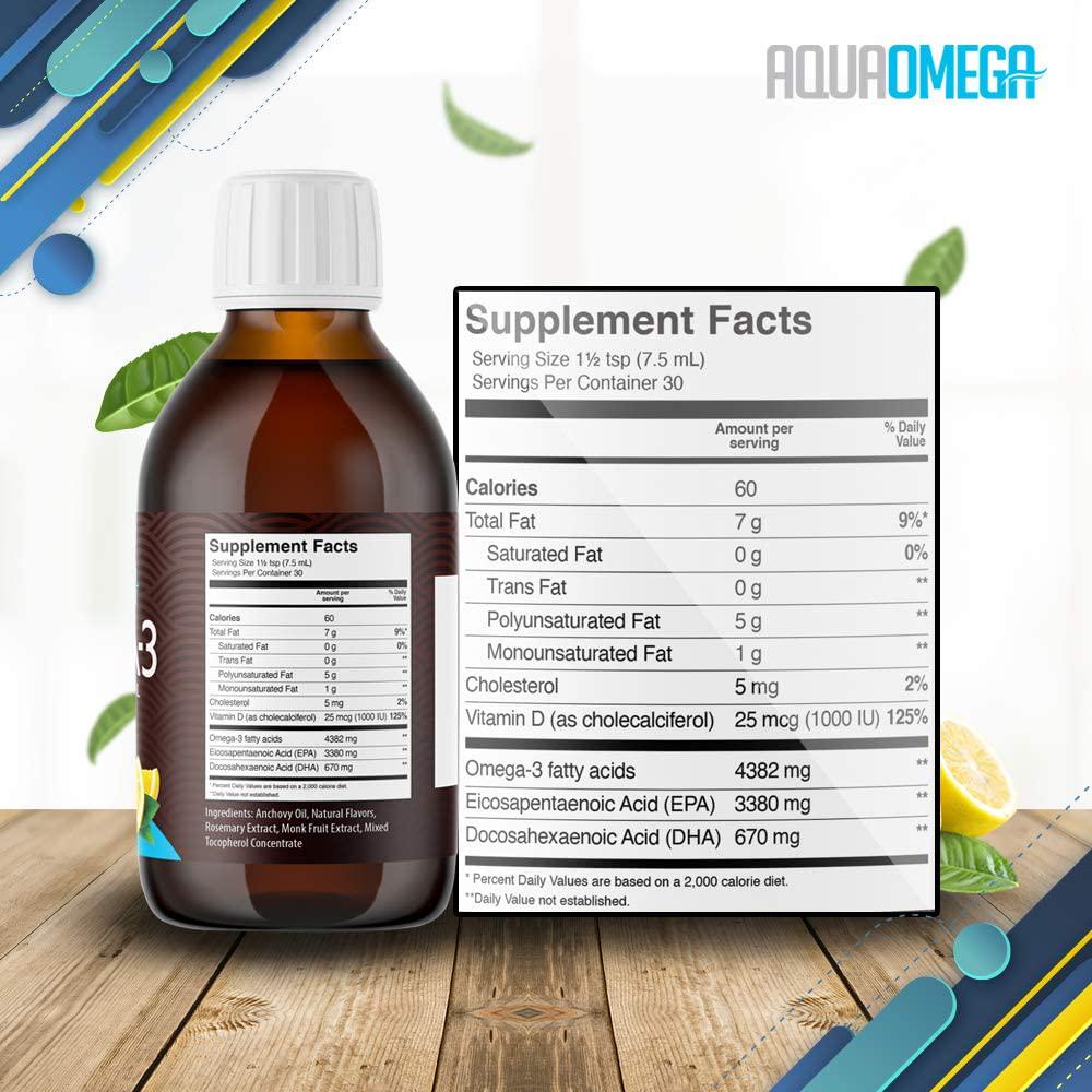 AquaOmega High EPA Omega-3 Daily Supplement, Lemon Flavor – 4,380 mg of Omega-3’s per Serving