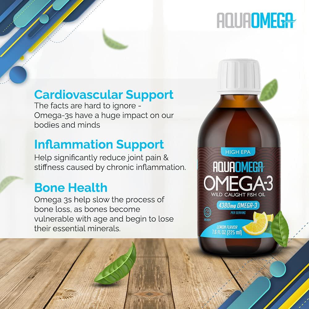 AquaOmega High EPA Omega-3 Daily Supplement, Lemon Flavor – 4,380 mg of Omega-3’s per Serving