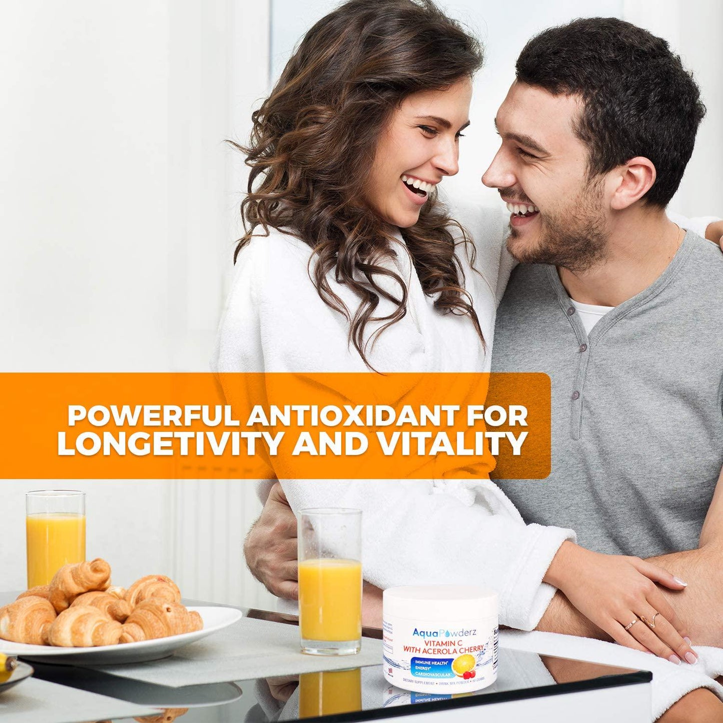 AquaPowderz Vitamin C Powder from Pure Ascorbic Acid w/Acerola Cherry, 2000 mg, Gluten Free - Immune Health, Energy, Cardiovascular Support