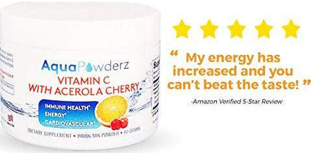 AquaPowderz Vitamin C Powder from Pure Ascorbic Acid w/Acerola Cherry, 2000 mg, Gluten Free - Immune Health, Energy, Cardiovascular Support