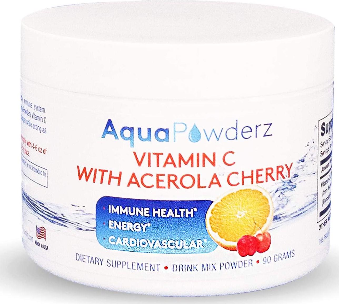 AquaPowderz Vitamin C Powder from Pure Ascorbic Acid w/Acerola Cherry, 2000 mg, Gluten Free - Immune Health, Energy, Cardiovascular Support