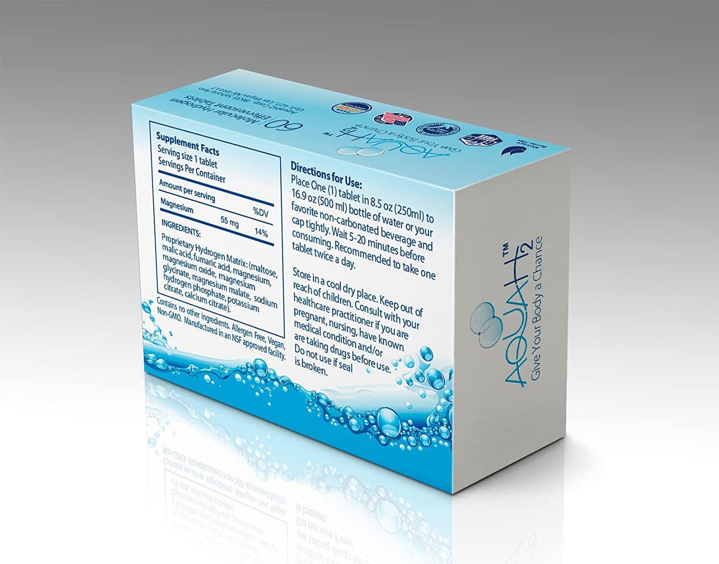 Aquah2 Molecular Hydrogen Tablets | 60 Hydrogen Water Tablets by Aquah2