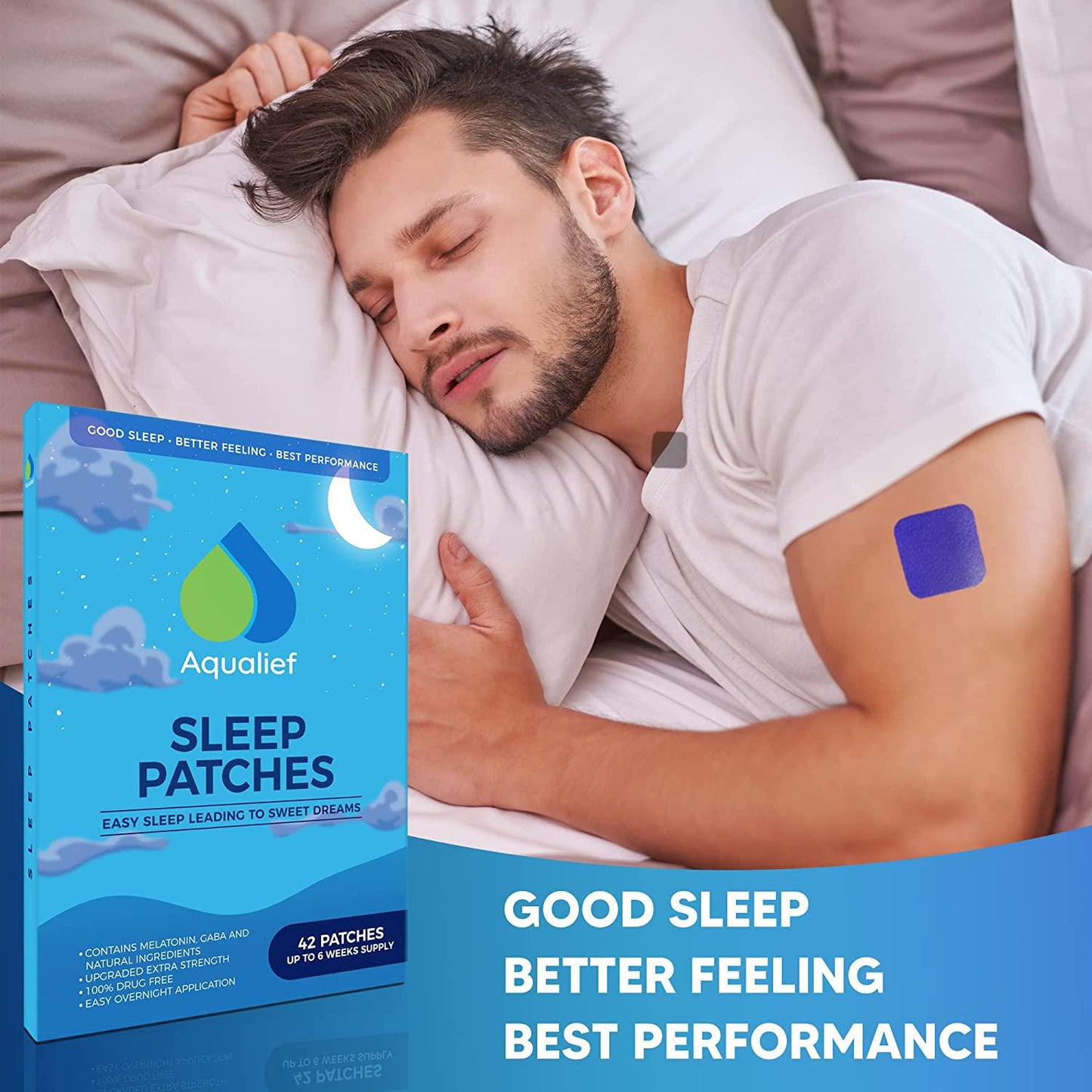 Aqualief Sleep Patches with Melatonin and GABA, 42 Patch Set, Supports Rest and Rejuvenation for Travel, Jet Lag, and Insomnia, Men and Women