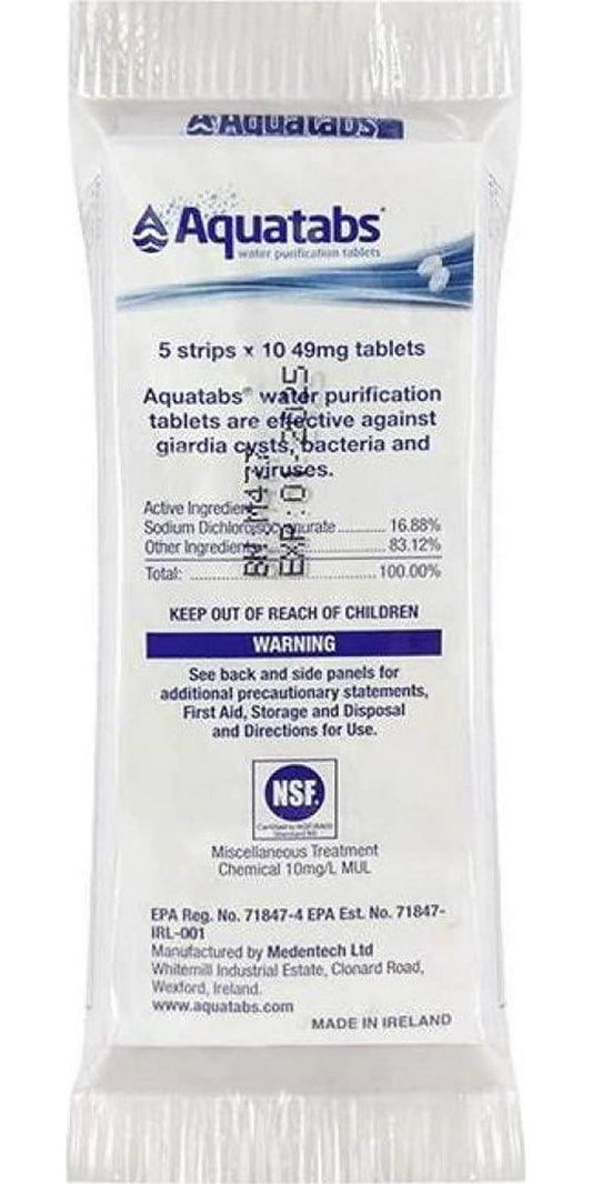 Aquatabs 50 Pack Water Purification Tablets EPA Approved Package, White, 8.5mg