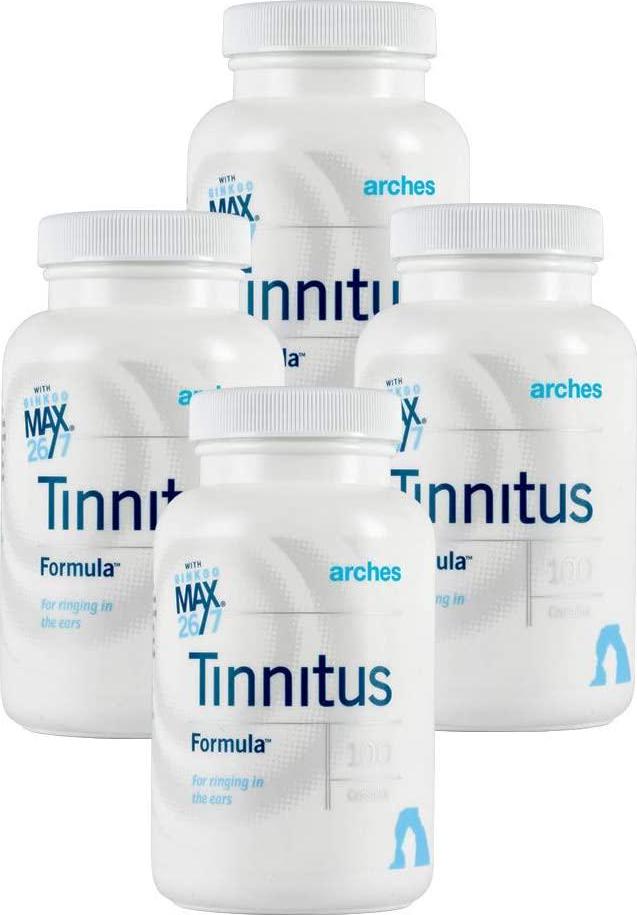 Arches Tinnitus Starter Kit - Now with Ginkgo Max 26/7 - Natural Tinnitus Treatment for Relief from Ringing Ears - 4 Bottles - 100 Day Supply