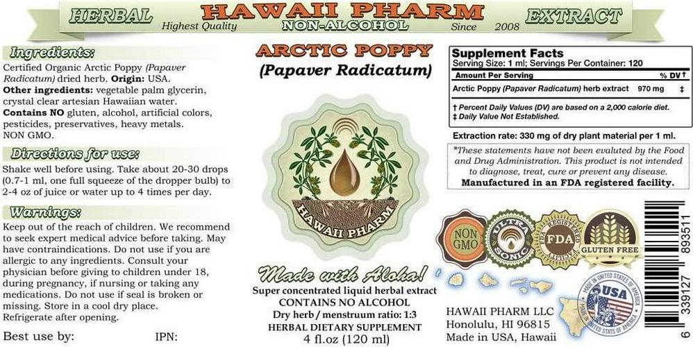 Arctic Poppy Alcohol-Free Liquid Extract, Arctic Poppy (Papaver Radicatum) Herb Glycerite Herbal Supplement 2 oz