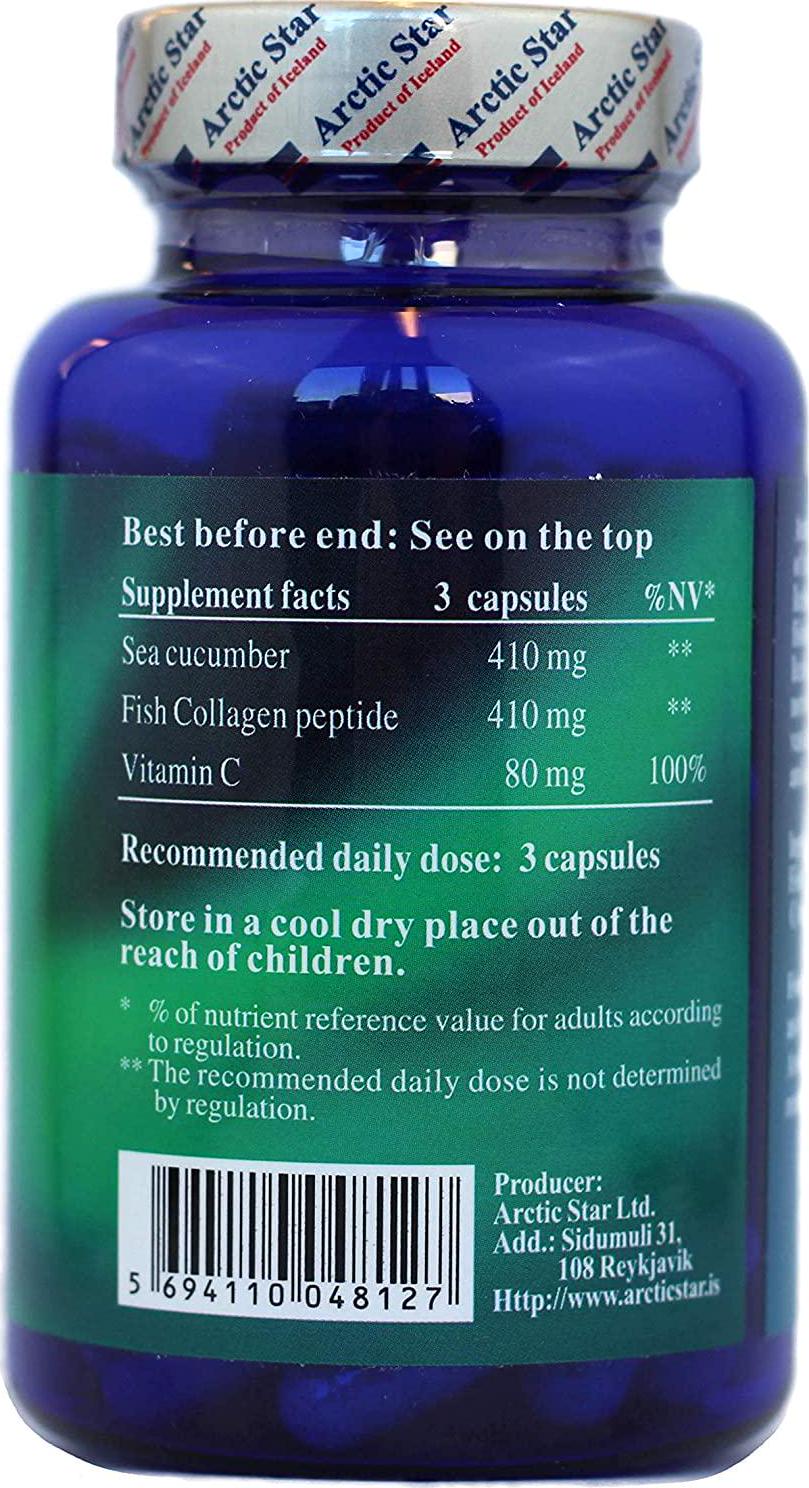 Arctic Star Marine Collagen Iceland Wild-Caught Atlantic sea Cucumber and Cod Skin - Supplement - Fish Collagen peptide - Joint Pain and Immune System Booster - 90 Capsules 300 Milligrams - 北极星海洋胶原蛋白胶囊