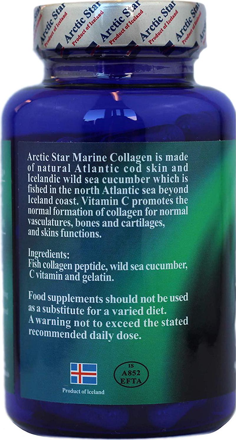 Arctic Star Marine Collagen Iceland Wild-Caught Atlantic sea Cucumber and Cod Skin - Supplement - Fish Collagen peptide - Joint Pain and Immune System Booster - 90 Capsules 300 Milligrams - 北极星海洋胶原蛋白胶囊
