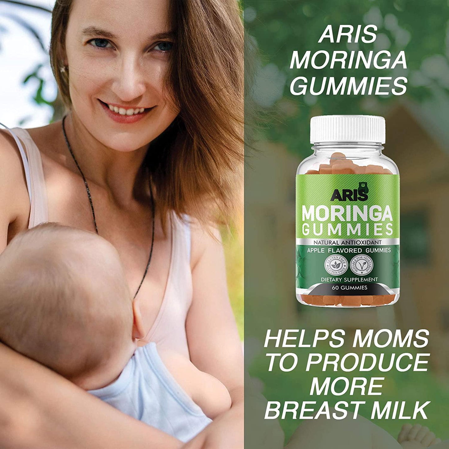 Aris Moringa Gummies, Rich in Vitamins and Antioxidants. This Superfood Supplement is a great Sourse of Nutrients and Minerals, 60 Chewable