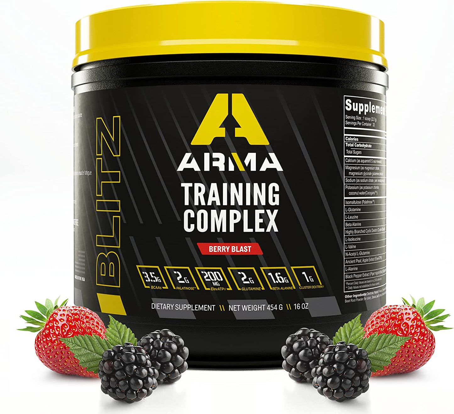 Arma Sport Blitz - All in One Training Supplement - Organic and Stimulant Free Blend Pre Intra and Post Workout Recovery Formula for Men and Women - Glutamine, Beta-Alanine, and Cluster Dextrin - Berry Blast