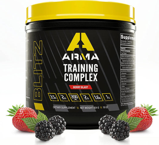 Arma Sport Blitz - All in One Training Supplement - Organic and Stimulant Free Blend Pre Intra and Post Workout Recovery Formula for Men and Women - Glutamine, Beta-Alanine, and Cluster Dextrin - Berry Blast