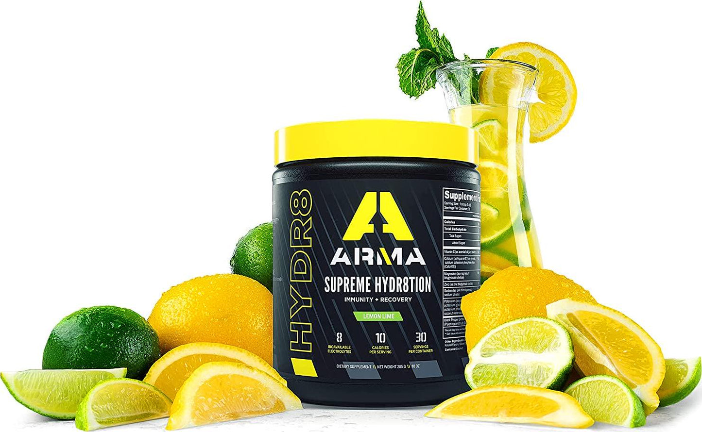 Arma Sport HYDR8 - Advanced Hydration Formula to Reduce Fatigue, Eliminate Cramps, and Prevent Dehydration - Electrolytes with Magnesium, Zinc, Pink Himalayan Salt - No Preservatives - Lemon Lime