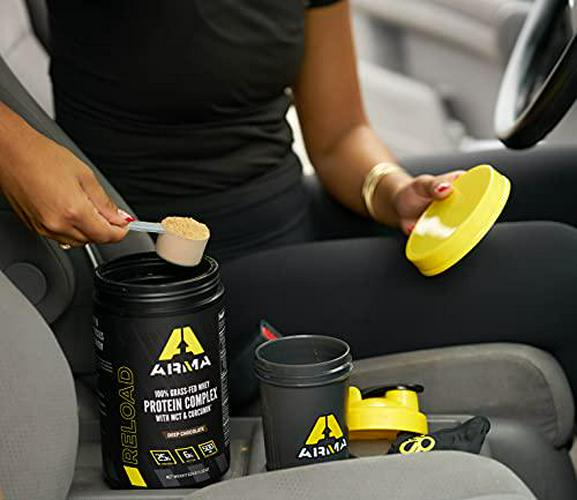 Arma Sport Reload - 100% Organic Grass Fed Whey Protein Powder for Men and Women - Advanced Formula with MCT Oil, Curcugreen, and Bioperine - Extended Absorption with Enhanced Bioavailability - Chocolate