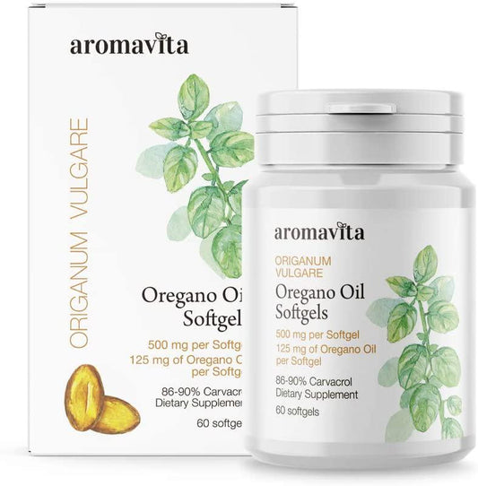 Aromavita Oregano Oil Capsules – Non GMO and Gluten Free, Greek Oregano Oil Containing 108mg Per Serving – Over 86-90% Carvacrol – 60 Softgels, Regular