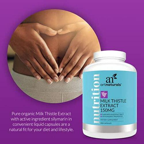 ArtNaturals Silymarin Milk Thistle Capsules - (150mg x 200 Softgels) - Concentrated Extract to Support Liver Health, Detox and Cleanse - Herbal Supplement
