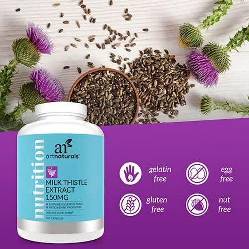 ArtNaturals Silymarin Milk Thistle Capsules - (150mg x 200 Softgels) - Concentrated Extract to Support Liver Health, Detox and Cleanse - Herbal Supplement