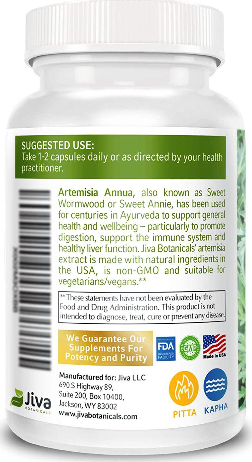 Artemisia Annua Extract (Wormwood) 150 mg High Potency Sweet Wormwood Capsules by Jiva Botanicals (90 Capsules, 3-Month Supply)