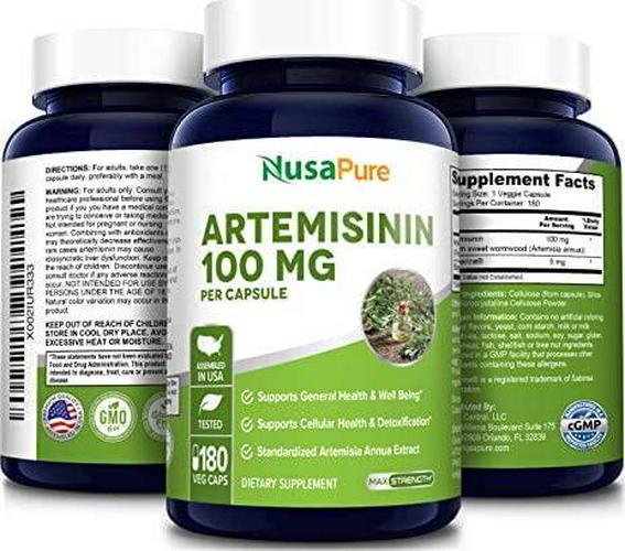 Artemisinin 100 mg 180 Veggie Capsules with 5 mg BioPerine for Enhanced Absorption, Sweet Wormwood Extract, Vegan and Non-GMO - 6 Month Supply