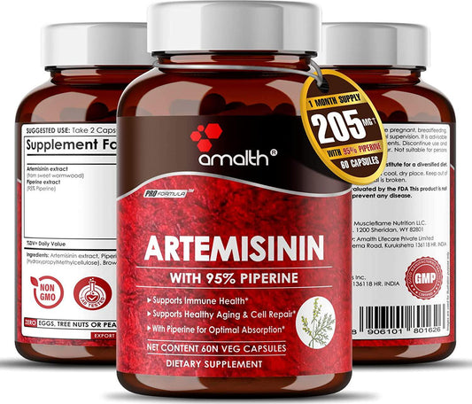 Artemisinin 205 mg- Artemisia Annua- Sweet Wormwood Extract 60 Capsule Vegan Safe, Supports Healthy Aging, Digestion and Immunity Made by Amalth