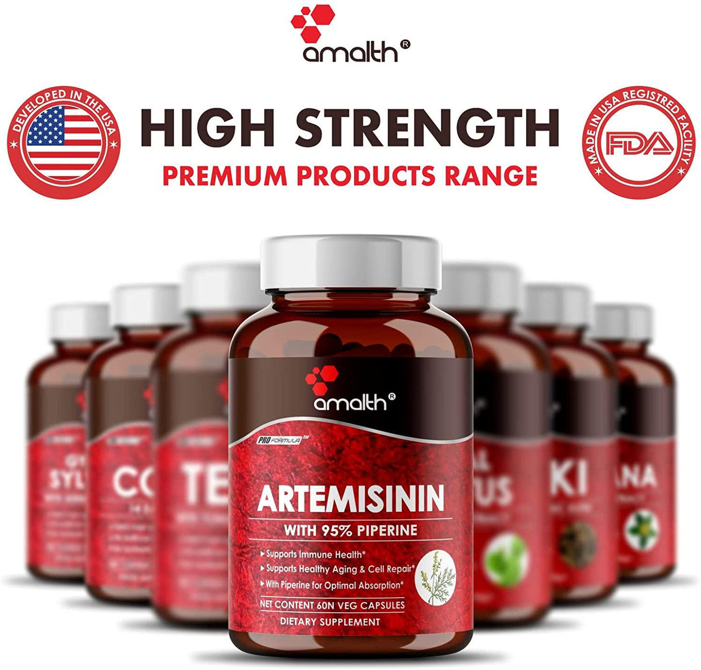 Artemisinin 205 mg- Artemisia Annua- Sweet Wormwood Extract 60 Capsule Vegan Safe, Supports Healthy Aging, Digestion and Immunity Made by Amalth