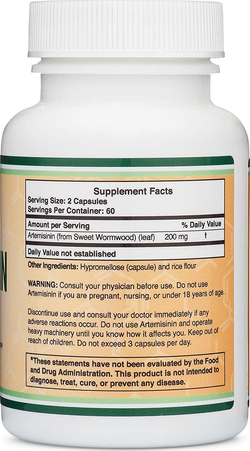 Artemisinin (Sweet Wormwood)(Artemisia Annua) 200mg Per Serving, 120 Capsules (Two Month Supply) Vegan Safe, Non-GMO, Gluten Free, Made in The USA by Double Wood Supplements