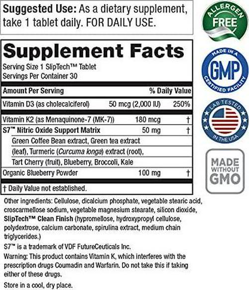 Artery Pill Core from Purity Products - MK-7 Vitamin K2, Plant-Based S7 Nitric Oxide Booster, Vitamin D3, Organic Blueberries - Promotes Arterial Health and Cardiovascular Function - 30 Count