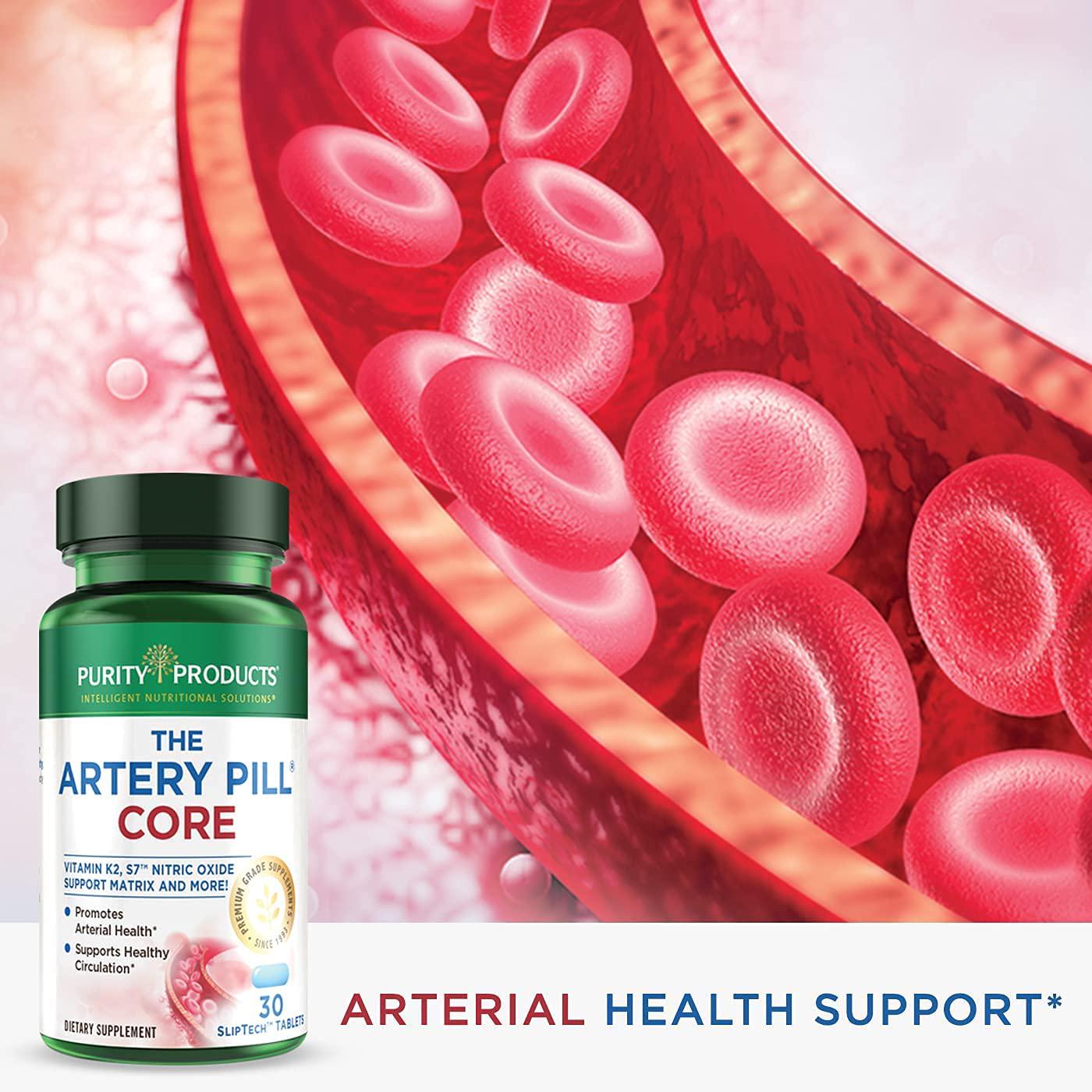 Artery Pill Core from Purity Products - MK-7 Vitamin K2, Plant-Based S7 Nitric Oxide Booster, Vitamin D3, Organic Blueberries - Promotes Arterial Health and Cardiovascular Function - 30 Count