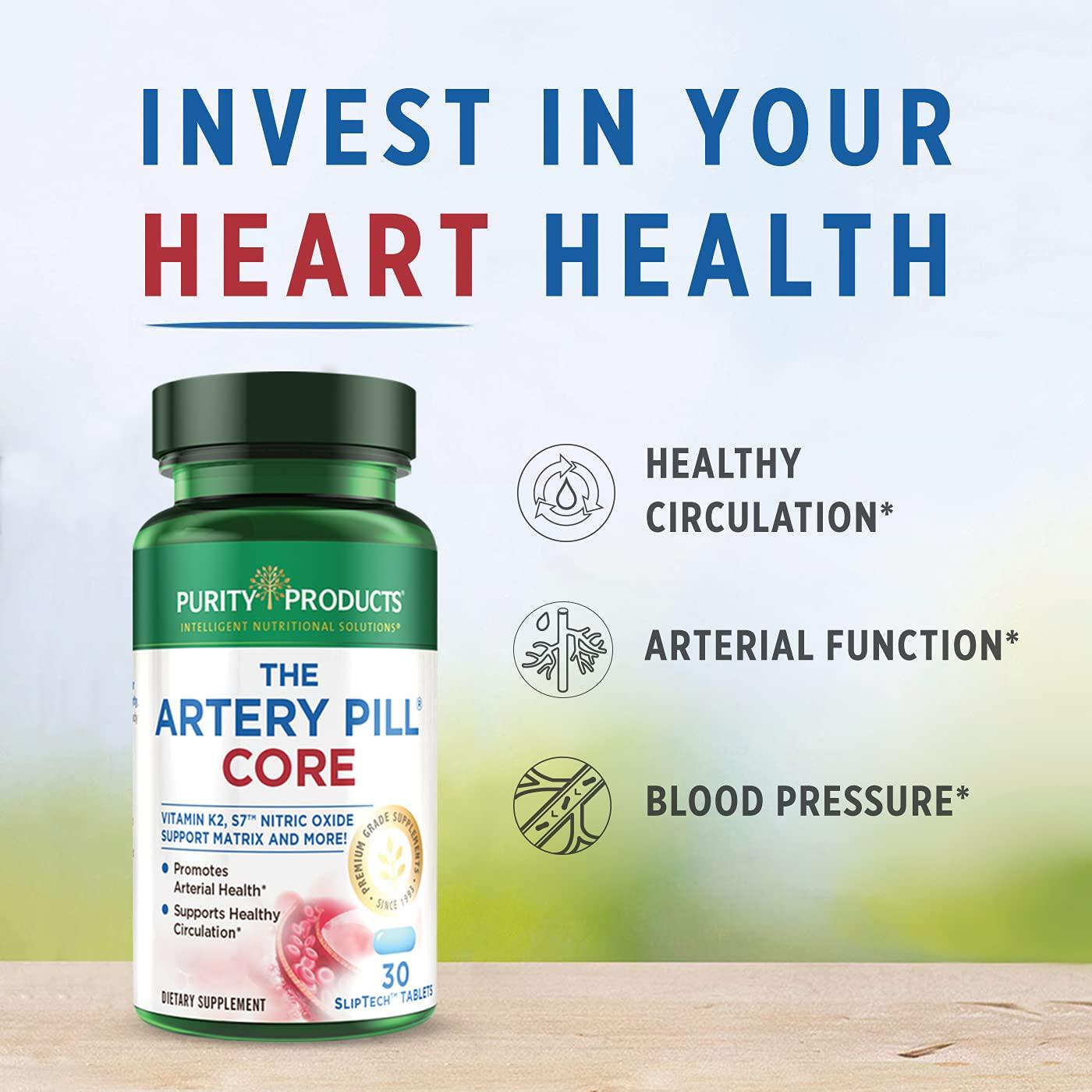 Artery Pill Core from Purity Products - MK-7 Vitamin K2, Plant-Based S7 Nitric Oxide Booster, Vitamin D3, Organic Blueberries - Promotes Arterial Health and Cardiovascular Function - 30 Count