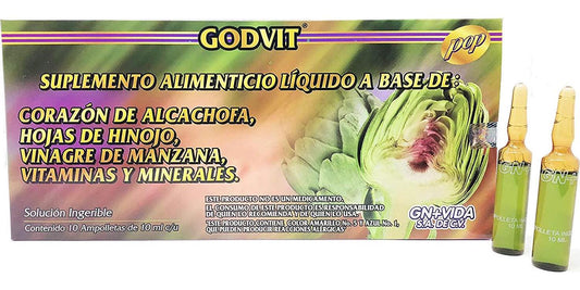 Artichoke Liquid Supplement Vial Ampolletas de Alcachofa GN+Vida - 10 Day Supply Alcachofivida